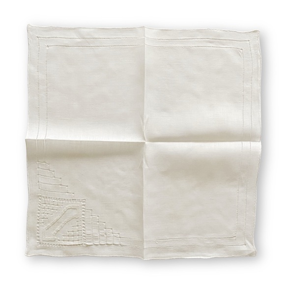 Antique Midcentury Off White Linen J Monogram Embroidered Handkerchief - Picture 5 of 6